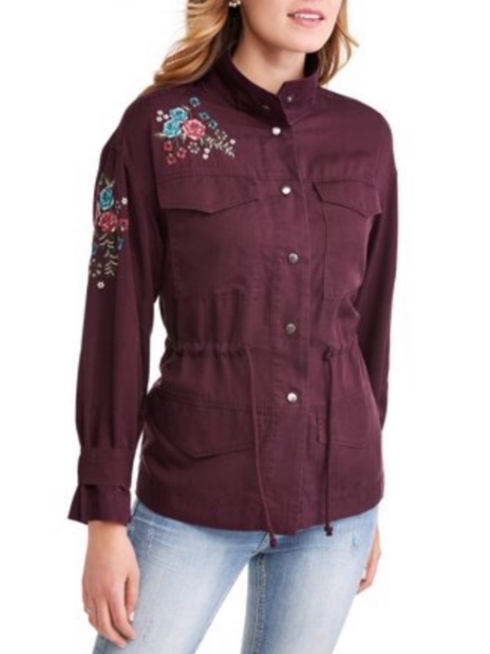 Time and Tru Embroidered Lyocell Utility Shacket Jacket Muted Purple S